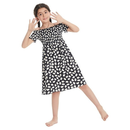 

Huilaibazo Girls Dress Children s Skirt Summer Neckline Small Daisy Slip Skirt Girls Floral Dress French Fress