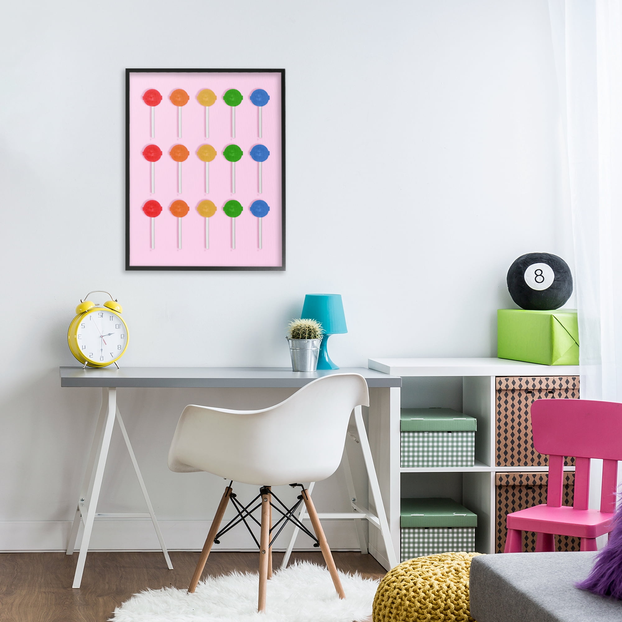 Stupell Industries Candy Pops on Light Pink Black Framed Giclee Art, design by LISH Creative