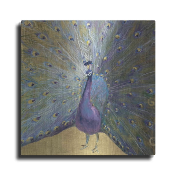 Luxe Metal Art 'Purple And Gold Peacock' by Danhui Nai, Metal Wall Art, 36"x36"