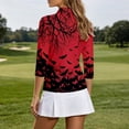 thumbnail image 6 of HCYSFG Womens Halloween Polo Shirt Bat Tree Print Collared 3/4 Sleeve Quarter Zip Golf Blouse Curved Hem Casual Sports Top, 6 of 6