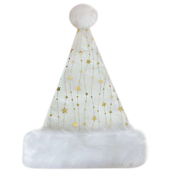 Adult Santa Hat with Golden Star for Holiday Comfort Liner Christmas New Year Symbol Cap with White Brim