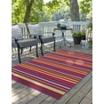 thumbnail image 3 of Unique Loom Outdoor Striped Collection Area Rug - Lines (7' 10" x 10' Rectangle Multi/Burgundy), 3 of 9