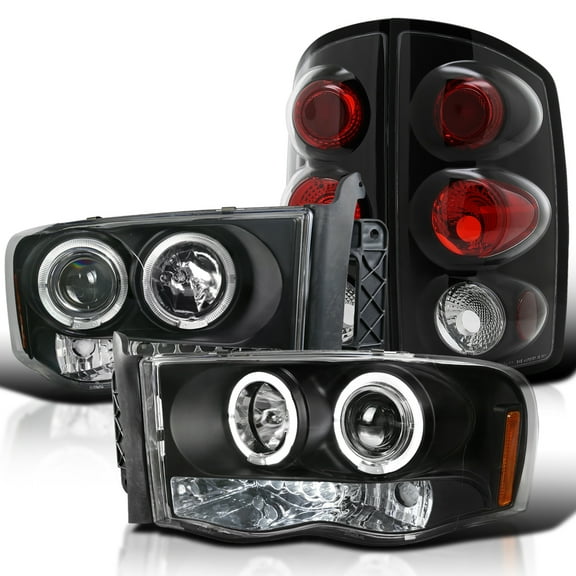 Spec-D Tuning LED Projector Headlights   Tail Lights Brake Lamps Black Set Compatible with 2002-2005 Dodge Ram 1500 Left   Right Pair Headlamps Assembly