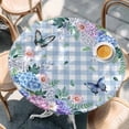 thumbnail image 2 of Watercolor Flowers Round Tablecloth, Fitted Table Cover with Elastic for 55"-60" Round Tables, Spring Floral Butterflies Blue Plaid Table Cloth Outdoor Indoor Dinning Party Waterproof Tablecloths, 2 of 7