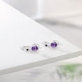 thumbnail image 4 of Gem Stone King 925 Sterling Silver Purple Amethyst and Black Diamond French Wire Earrings for Women (1.52 Cttw, Gemstone February Birthstone, Oval 7X5MM, Round 1.25MM), 4 of 4