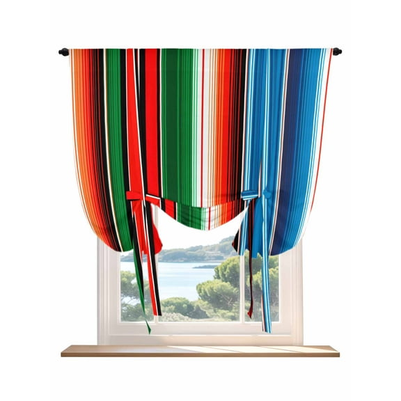 Mexican Serape Tie Up Curtains for Windows 63 Inch Length Balloon Curtains Kitchen Adjustable Balloon Window Shade Colorful Stripes Vertical Lines Abstract Tie Up Bathroom Curtain Window 46"x63"