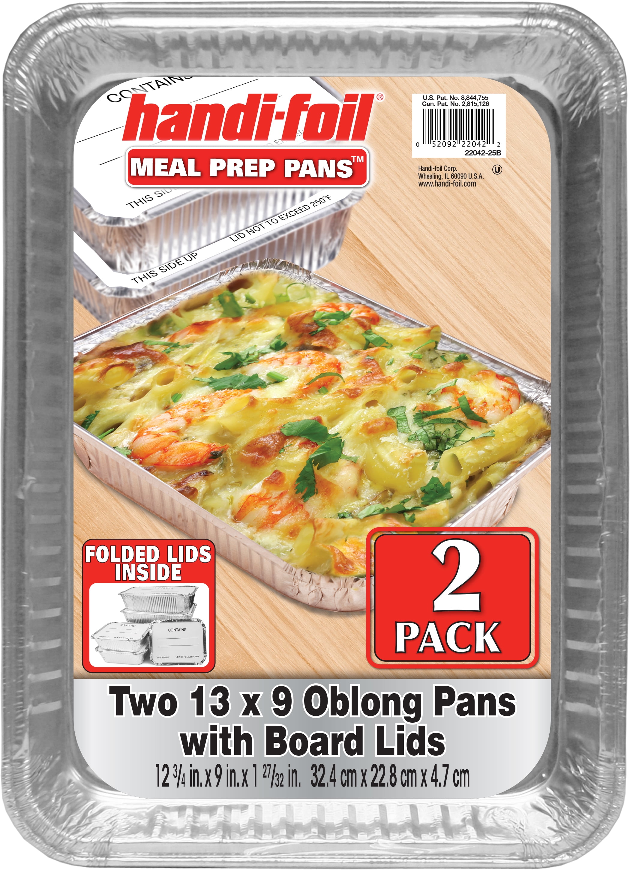 (2 pack) Handi-Foil Aluminum Meal Prep Pan w/ Folded Lid, 2 Count, 13" x 9"