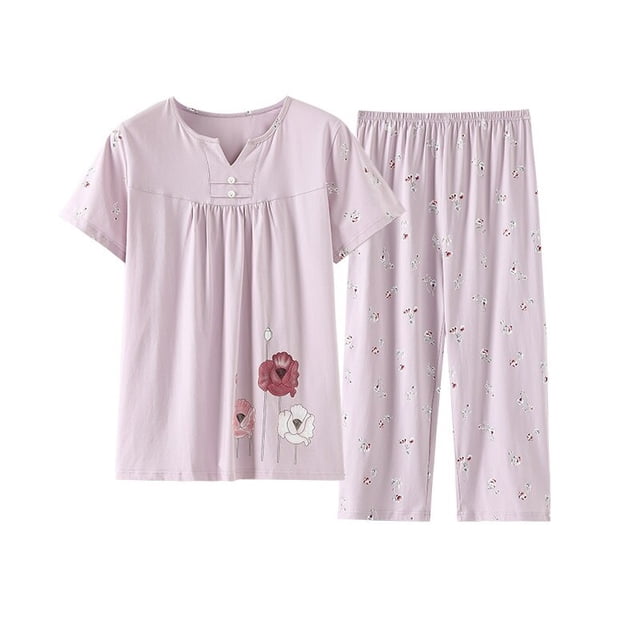 REDHOTYPE Ensemble de Pyjama à Imprimé Mode Femmes 100 % Coton Décontracté Maison Pyjamas Grande Taille Cool Manches Courtes M-TTTG Tenue d'Intérieur