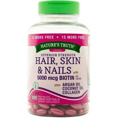 Nature's Truth Superior Strength Hair, Skin & Nails with 5000 mcg Biotin Liquid Softgels 165 ea (Pack of 2)