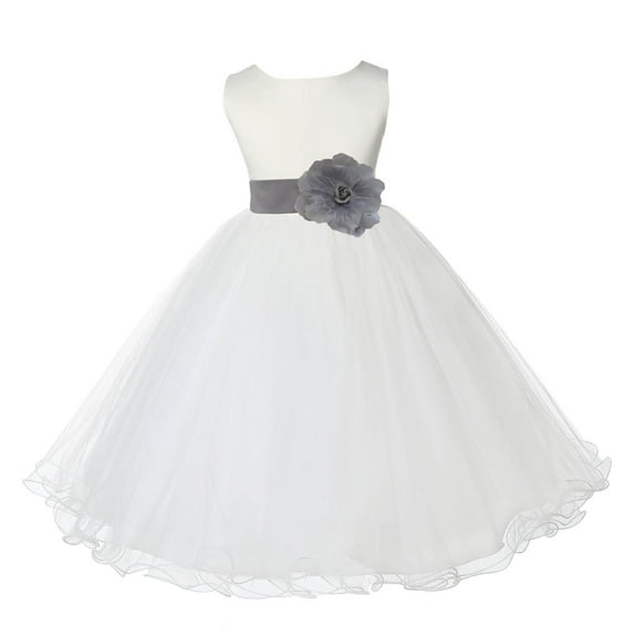 Ekidsbridal Satin Ivory Silver Tulle Rattail Edge Flower Girl Dresses for Communion Baptism Christening Gown Wedding Pageant 829S 12