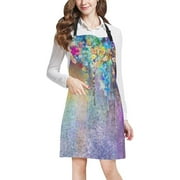 ASHLEIGH Abstract Spring Flowers Watercolor Wisteria Blossoms Painting Apron for Women Men with Pockets, Unisex Adjustable Bib Apron for Cooking Large Size