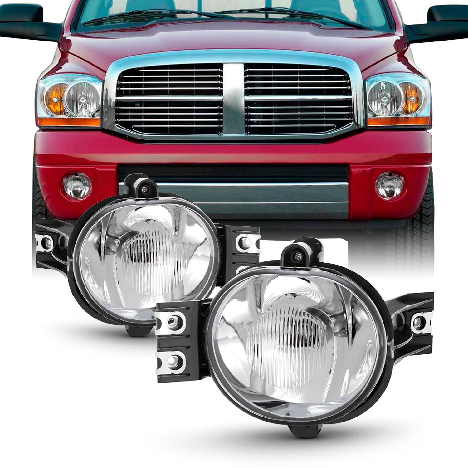55077475AE Driving Fog Lights with Clear Lens for 02-08 Dodge Ram 1500 03-09 Dodge Ram 2500 03-10 Dodge Ram 3500 Fog Lamps for Passenger and Driver Side with OE Part # 55077474AE 