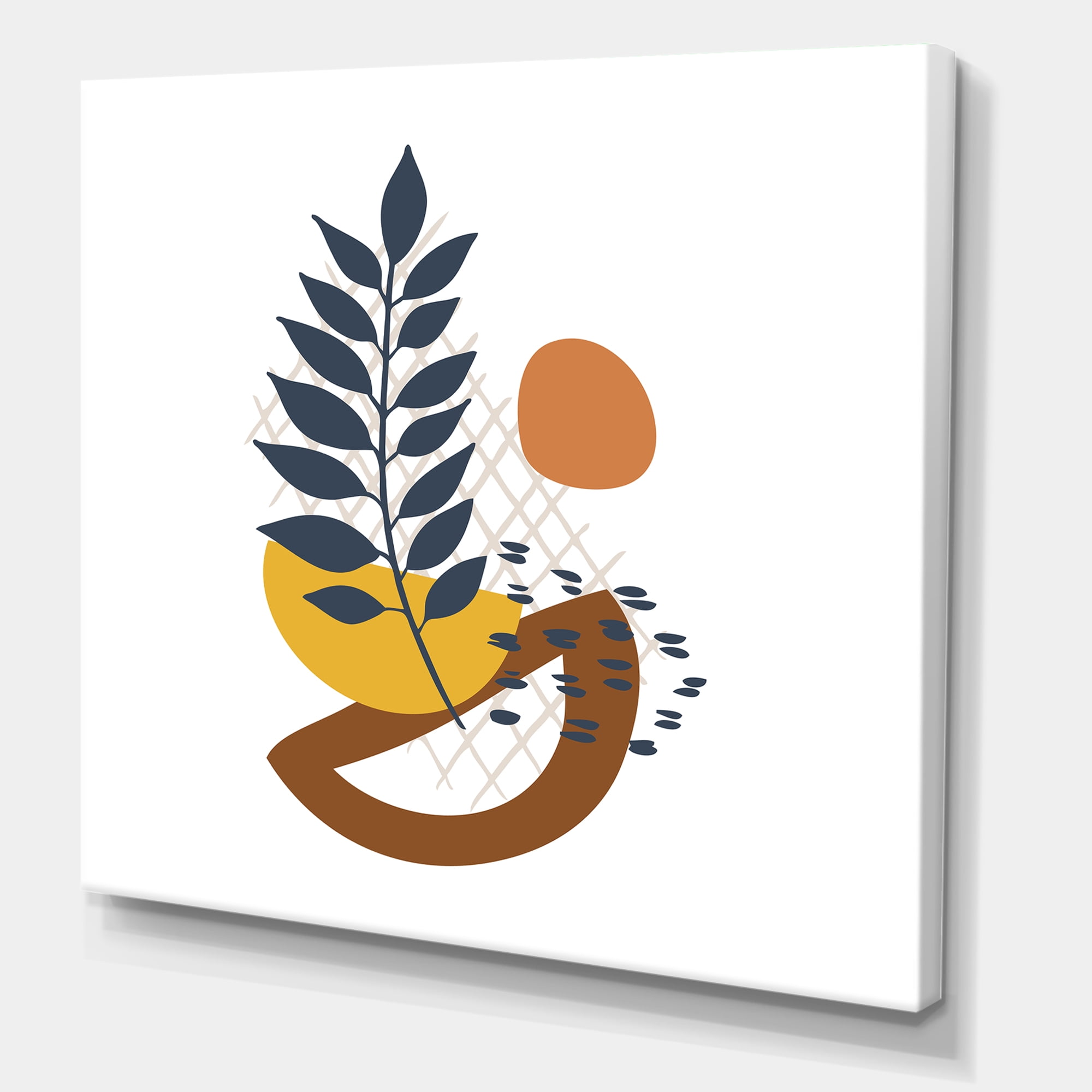 Designart ' Abstract Leaves With Elementary Shapes ' Modern Canvas Wall Art Print