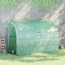 Outsunny 10' x 5' x 7' Lean-to Walk-In Greenhouse with PE Cover & 3 Wire Shelves, Green