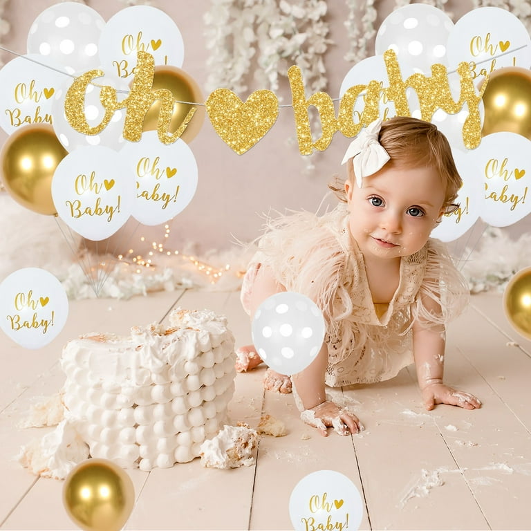 Oh Baby Gold Glitter Banner Baby Shower Party Decorations