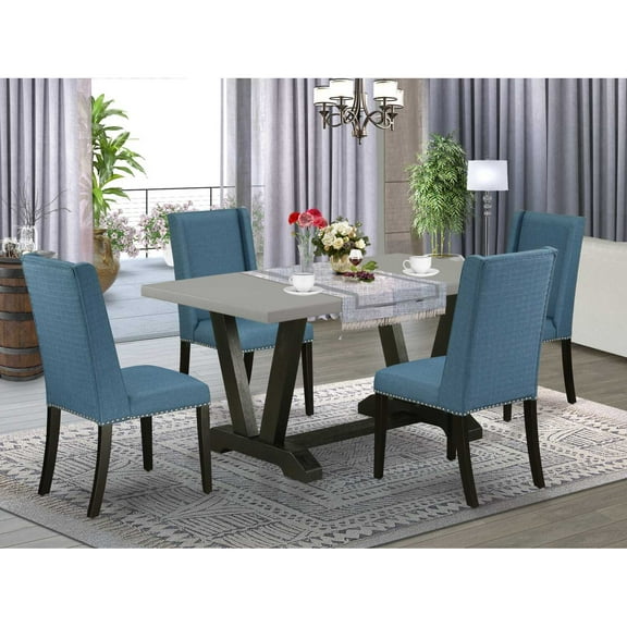 East West Furniture V-Style 5-piece Wood Dinette Table and Linen Chairs in Black