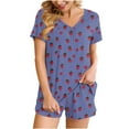 thumbnail image 3 of QATAINLAV Short Sleeve Pajamas Set for Women Fashion Printed Sleepwear Soft Comfy V Neck Tops and Shorts with Pockets Loungewear 2 Piece Outfits, Purple, L, 3 of 9
