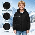 thumbnail image 5 of Boys Midweight Puff Jacket with Hood Zip Up Casual Relaxed Fit Warm Kids Winter Coats Black 6-14 Years, 5 of 7