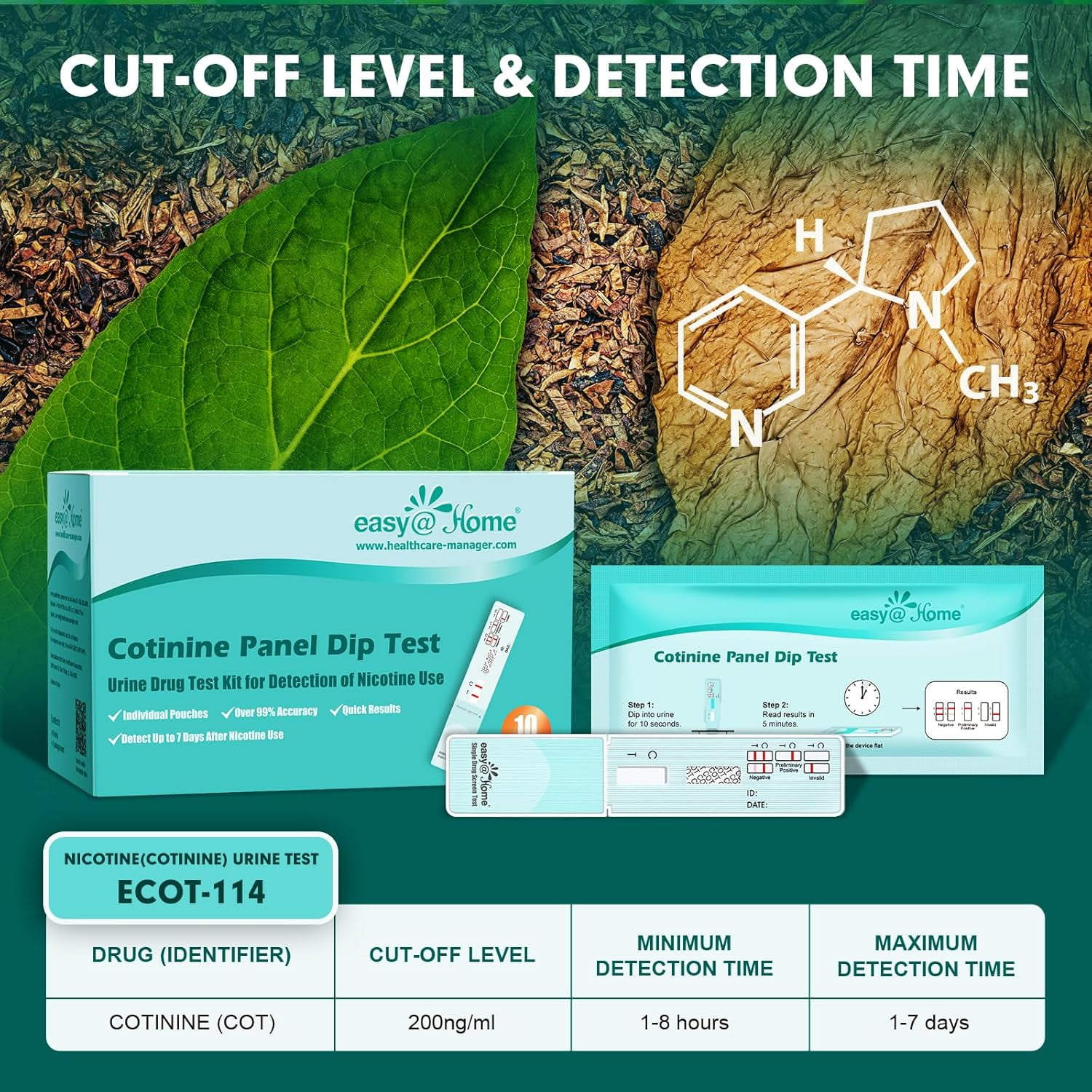 Easy@Home 5 Pack Nicotine Cotinine Urine Dip Test Strips Kit, 200 ng/mL