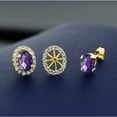 thumbnail image 3 of Gem Stone King 18K Yellow Gold Plated Silver Oval Checkerboard Purple Amethyst Removable Jacket Stud Earrings for Women, 3 of 3