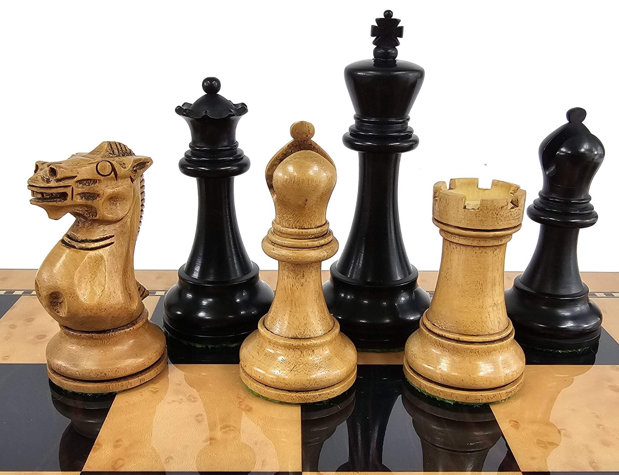 Black / Antiqued 3 3/4" Anderssen Staunton Wood Chess Set 18" Walnut Color Board