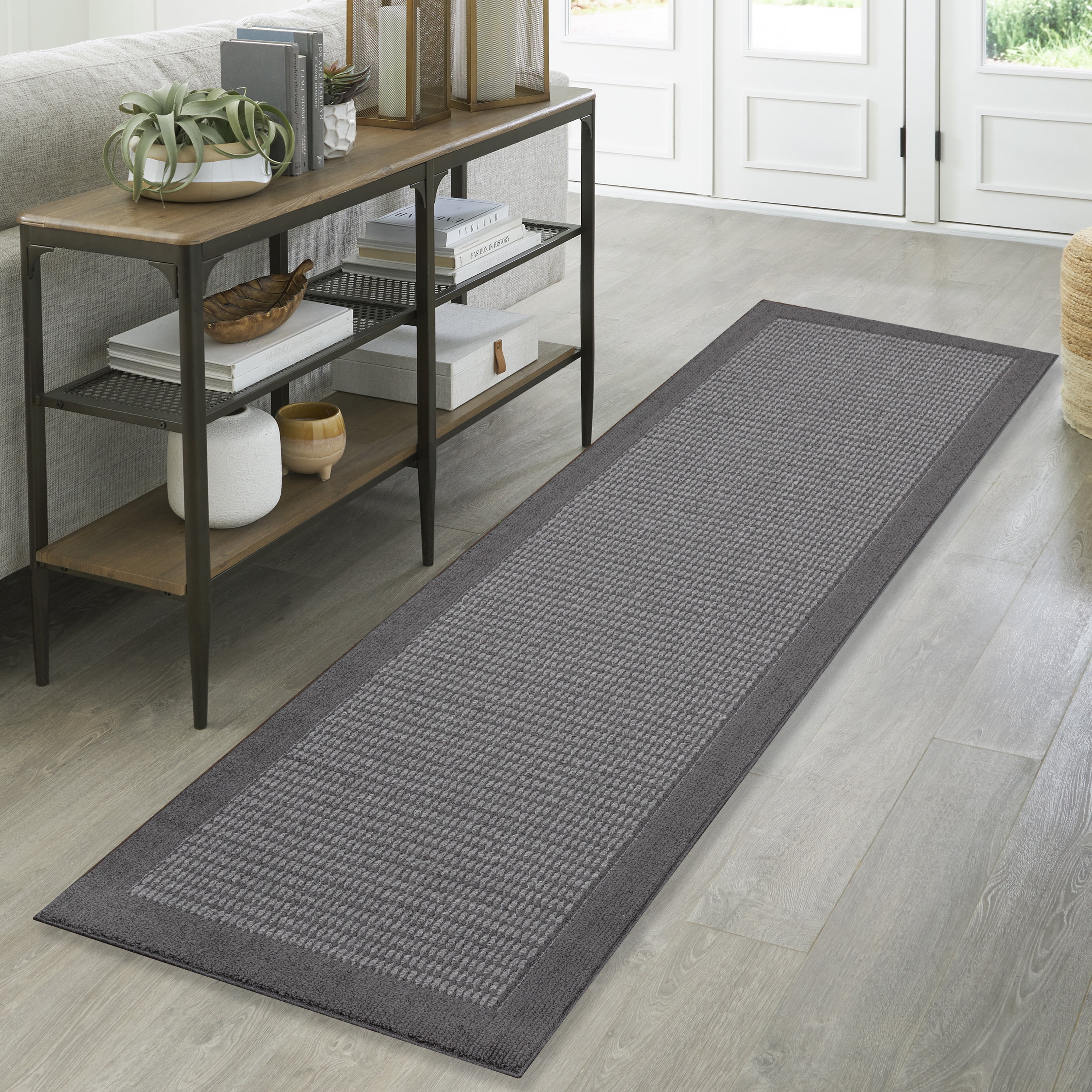 Mainstays Faux Sisal Border Runner Rug, Gray, 2 ft 6 in x 8 ft