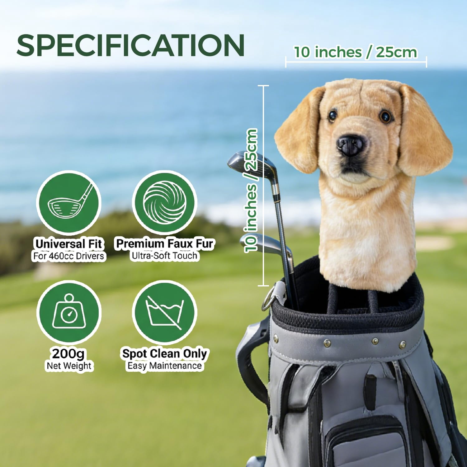 Golden Labrador Club Headcover, Dog Golf Driver & Woods Club Cover, Labrador Dog Golf Head Cover