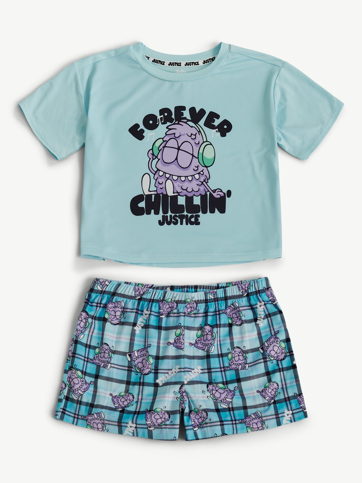 Justice Girls Short Sleeve Tee with Shorts Pajama 2-Piece Set, Sizes 5-18