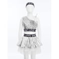 thumbnail image 3 of TTAO Kids Girls Disco Hip Hop Jazz Latin Street Dance Outfits Sequins Metallic Vest and Mesh Tutu Skirt Hairband Set Silver 7-8, 3 of 7