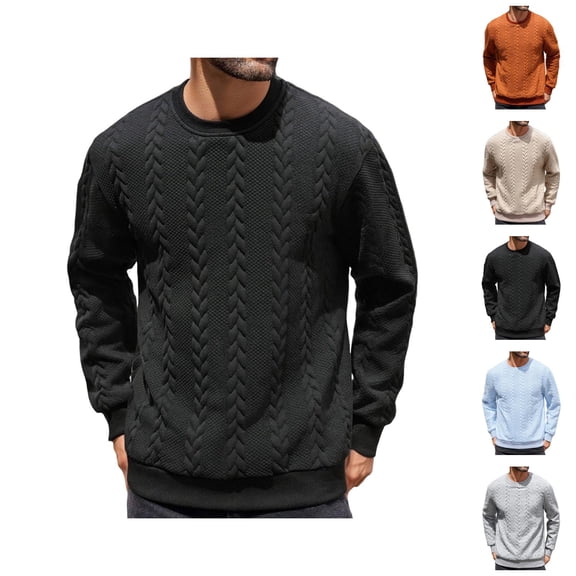 Sweatshirts for Men 2026 Fall Winter Long Sleeve Jacquard Plain Crewneck Sweatshirts Mens Pullover Top