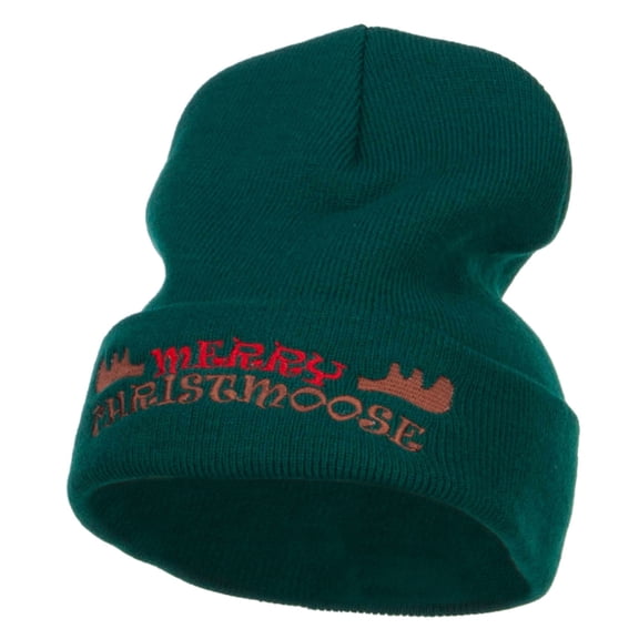 Merry Christmoose Embroidered Long Beanie - Dk Green OSFM