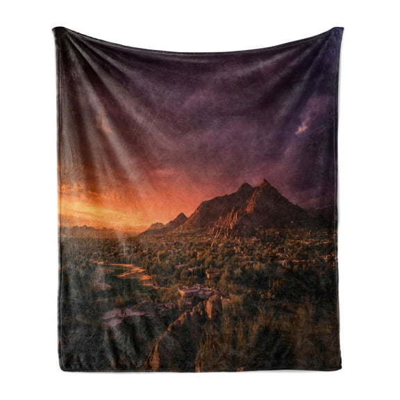 Arizona Soft Flannel Fleece Throw Blanket, Dramatic Sunset at North Scottsdale Canyon Canyon Valley Southwest Picture, Cozy Plush for Indoor and Outdoor Use, 50" x 60", Multicolor, by Ambesonne