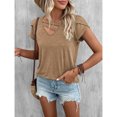thumbnail image 2 of Women Petal Sleeve Top Casual V Neck Plain Color Dressy Loose Fit Summer Basic Tee Top Khaki M, 2 of 7