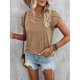 thumbnail image 2 of Camiseta de manga de pétalo para mujer, informal, con cuello en V, color liso, elegante, holgada, camiseta básica de verano, color caqui XL, 2 of 7