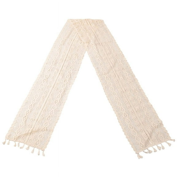 Macrame Table Runner,Cotton Crochet Vintage Runner with Tassels,for Wedding Dining Table,Bohemians Style(24X220cm)