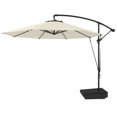 thumbnail image 1 of Parasol Déporté de Patio 10 Pi avec Base à Roulettes Remplissable, Sangles Coupe-Vent et Housse, Protection UV UPF 50+, Rotation à 360°, Parasol en Polyester Blanc Crème pour Jardin et Terrasse, 1 of 7