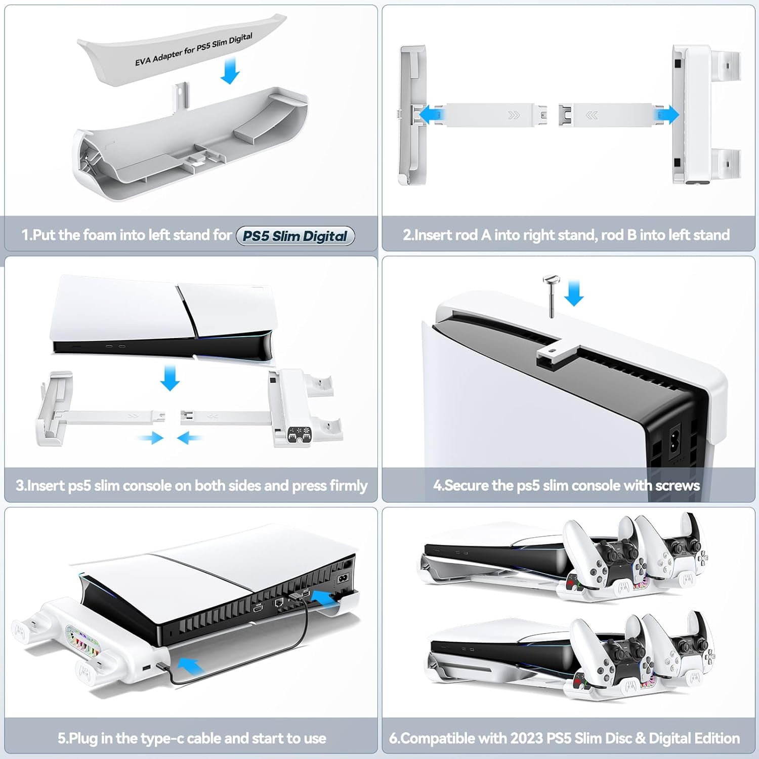 PS5 Slim Horizontal Cooling Stand, Dual PS5 Controller Charger with 3-Level Cooling Fan (NOT Fit 2020 Playstation 5)