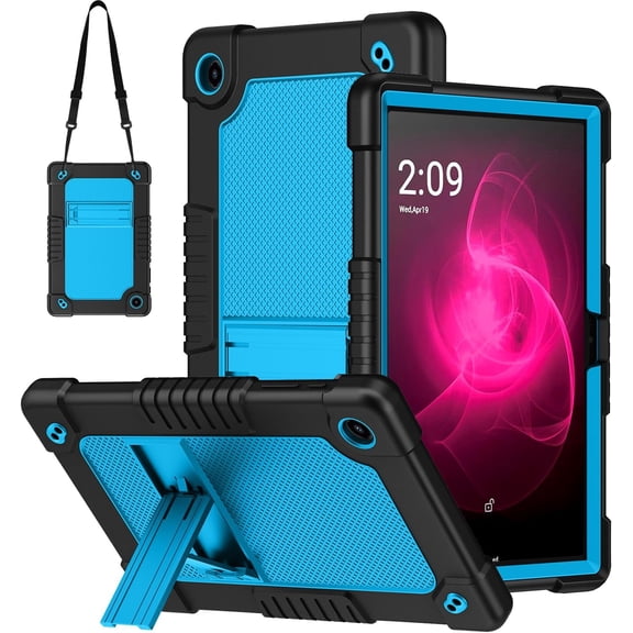 JBuwsdan Case for T-Mobile Revvl Tab 2 Tablet 10.1 inch,Shockproof Kids Friendly Protective Cover Built-in Kickstand with Shoulder Strap for Revvl Tab 2 2025 Tablet 10.1 inch(Black/Blue)
