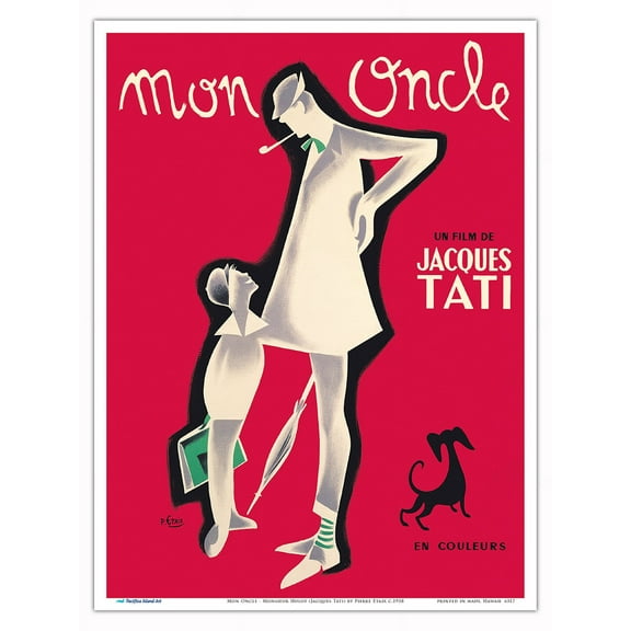 Mon Oncle - Monsieur Hulot (Jacques Tati) - Vintage French Film Movie Poster by Pierre Étaix c.1958 - Master Art Print (Unframed) 9in x 12in