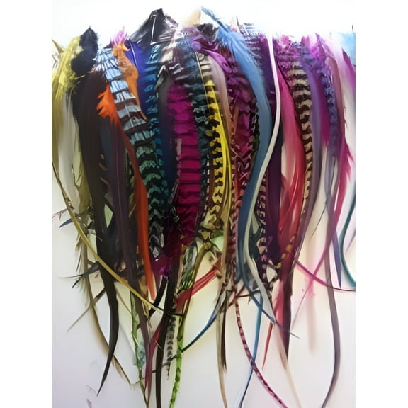 Sexy Sparkles Natural Rooster Individual Feathers for Hair Extension - Longer Rainbow Mixes - Grizzly and Solid Feathers for Hair Extension Includes 20 Silicone Micro Beads - 100Pcs, 4-7"