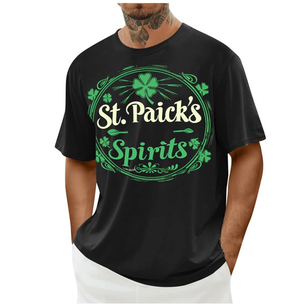 El Día de San Patricio de los Hombres de Manga Corta Casual Cuello Tripulación Impreso Top, Camiseta de Moda para la Fiesta Y Diario