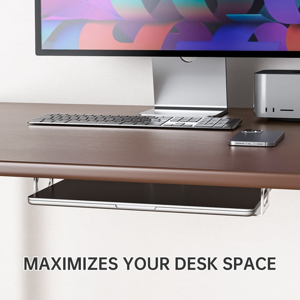 NiHome Clear Acrylic Under Desk Laptop Mount - Adjustable Holder For Desk Organization