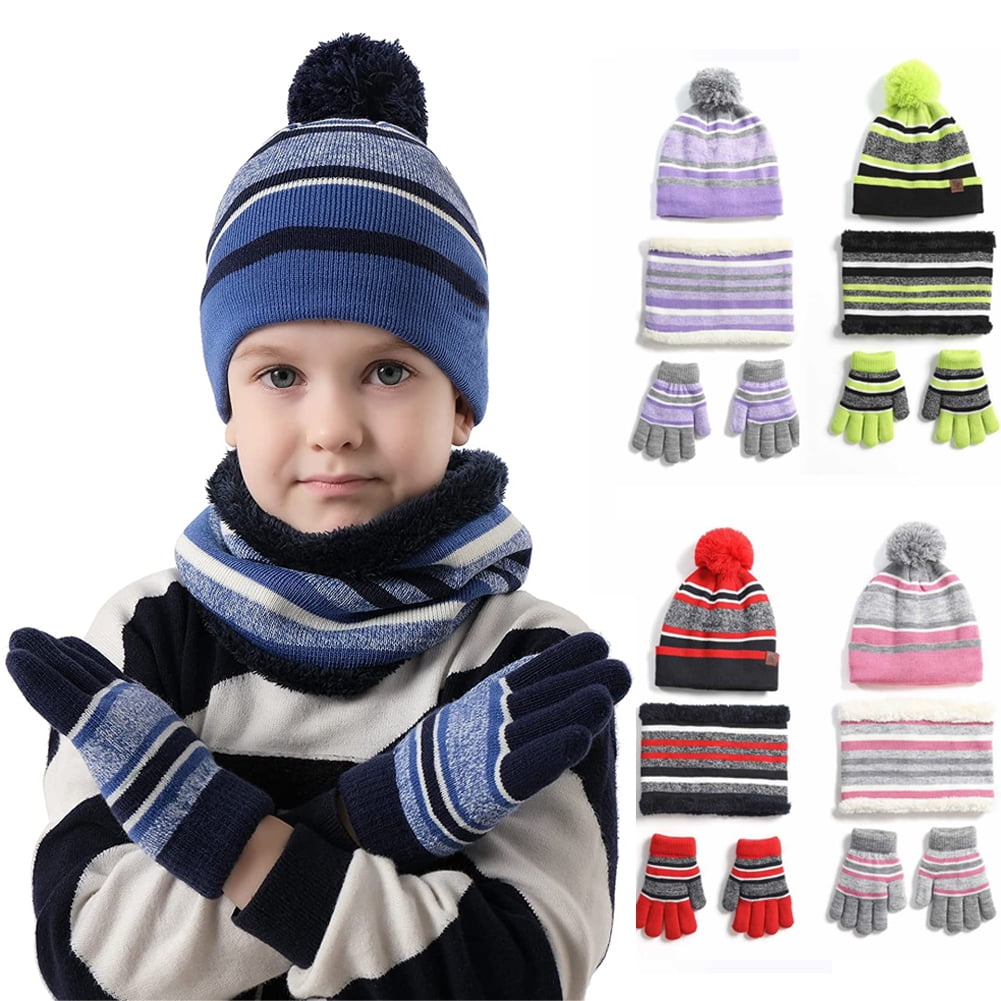 Manunclaims Kids Hat Scarf Gloves Set 3 Pcs, Thick Knitted Warm Toddler