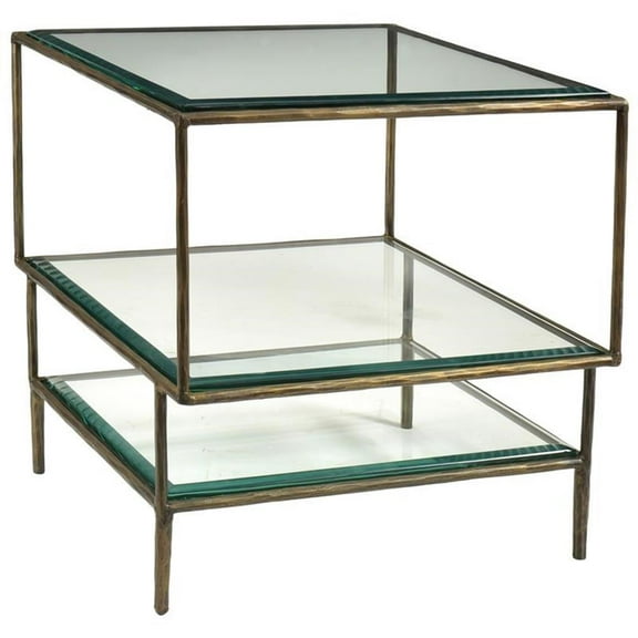 Orlando Melvin Cast Iron Side Table with 3 Glass Top in Antique Brass Finish