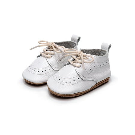 

Lacyhop Unisex Baby Crib Shoe Prewalker Flats Lace Up First Walking Shoes Indoor Comfort Ankle Booties Breathable Soft Sole Sneaker Leather White 6C
