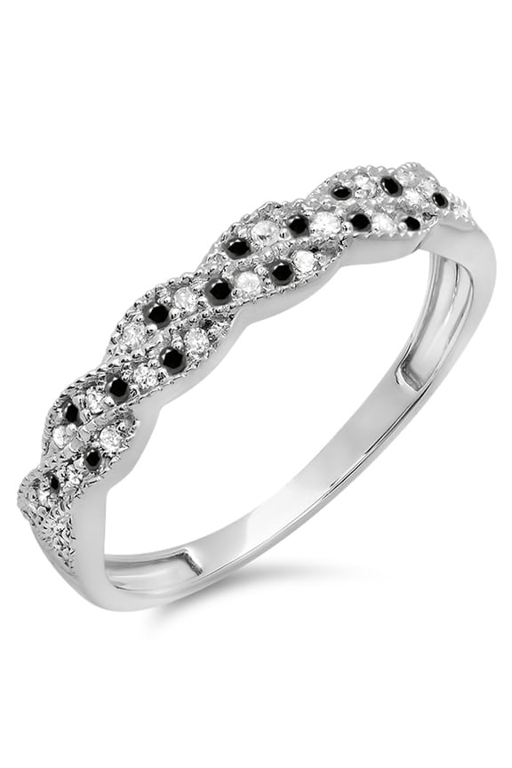 Collection 0.25 Carat (ctw) 14k Round White & Black Diamond Ladies Anniversary Wedding Stackable Band Swirl Ring 1/4 CT, White Gold, Size 5