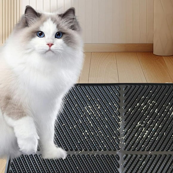 Alfombra de arena para gatos, almohadilla de pie, alfombra del piso, silicona portátil de gato que captaba la alfombrilla para gatos de suministro de negro