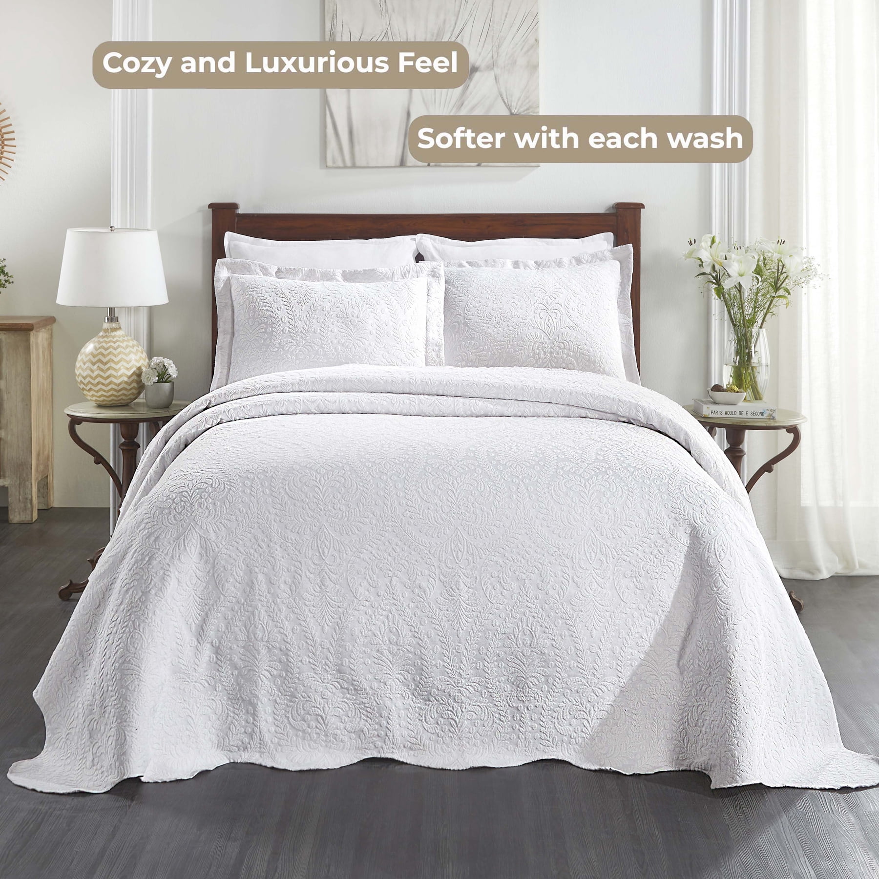Superior 3 Piece Aspen Cotton Blend White Bedspread Set, Full