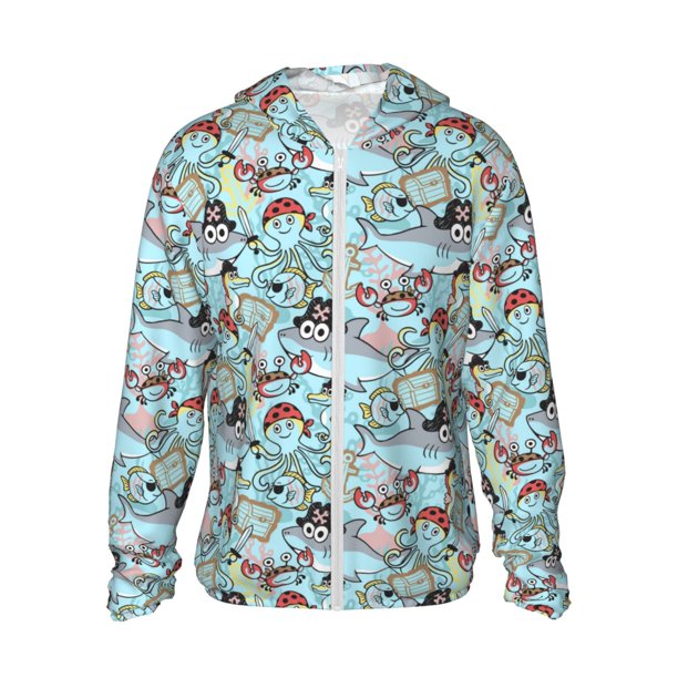 Balery pirate with funny animals Sudadera ligera de manga larga con capucha y protección solar UPF 50+ para hombre y mujer, ideal para pesca y running-XX-Large