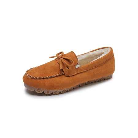 

Woobling Women Winter Loafer Plush Lined Warm Knot-bow Round Toe Casual Walking Flat Shoes
